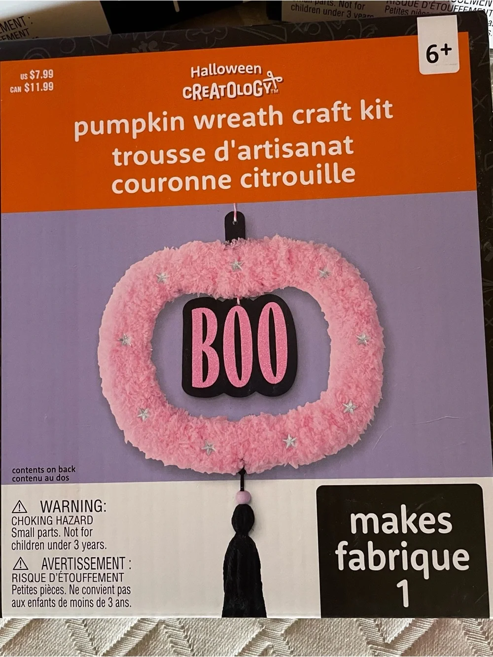 3 Halloween Craft Kits, Witch Hat, Pom-Pom Garland & Pumpkin Wreath NWT